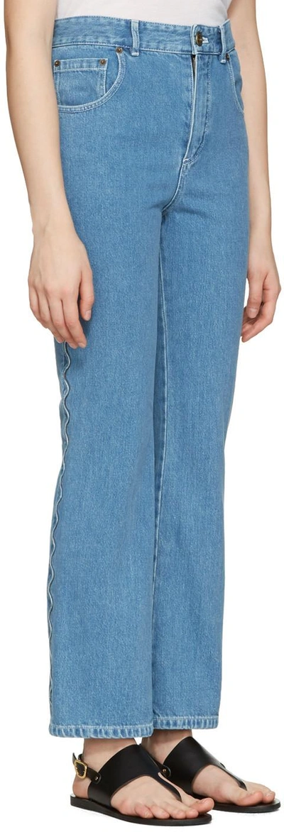 Shop Chloé Blue Scalloped Flared Jeans