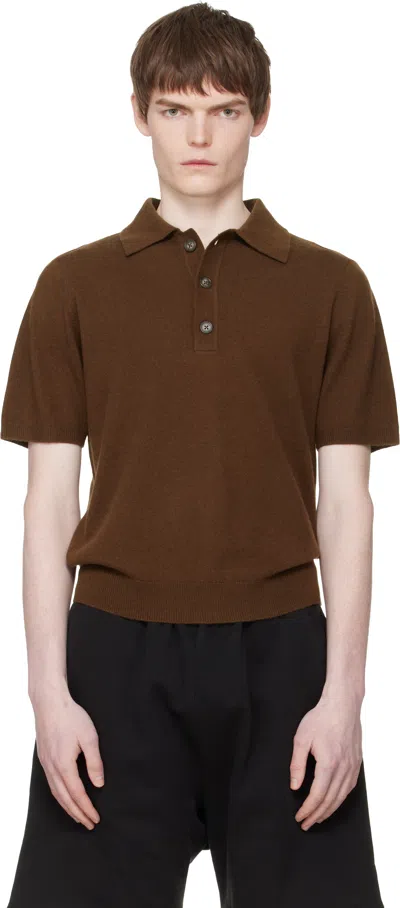 Entire Studios Front Half Button Placket Sweater Polo With Ribbed Cuffs And Hem In Brown