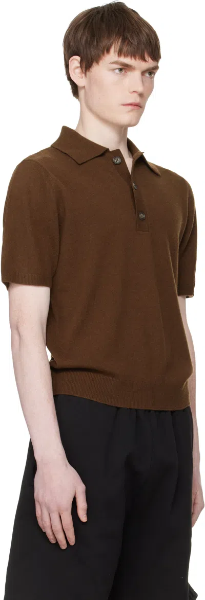 Entire Studios Front Half Button Placket Sweater Polo With Ribbed Cuffs And Hem In Brown