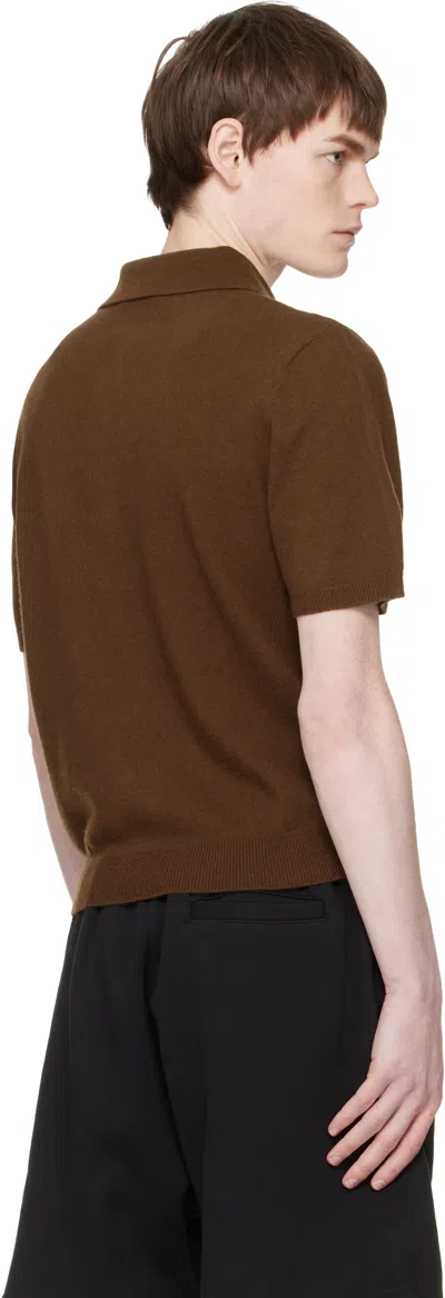 Entire Studios Front Half Button Placket Sweater Polo With Ribbed Cuffs And Hem In Brown