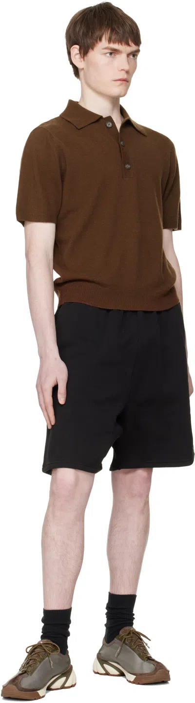 Entire Studios Front Half Button Placket Sweater Polo With Ribbed Cuffs And Hem In Brown