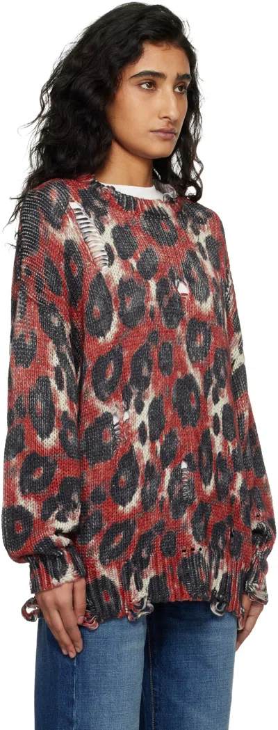 R13 Red & Black Printed Oversized Sweater In Multi