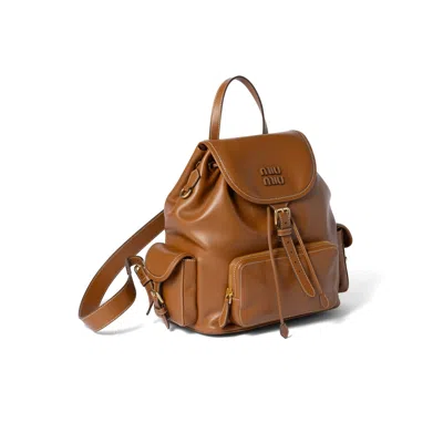 Miu Miu Leather Backpack In Brown