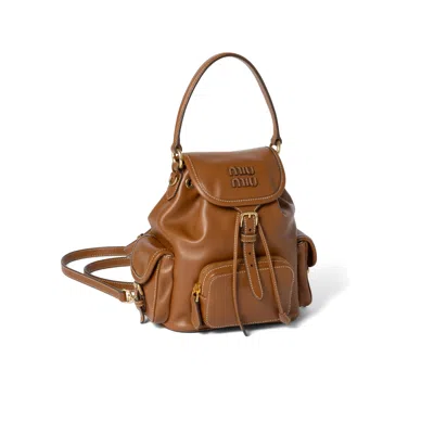 Miu Miu Leather Backpack In Brown