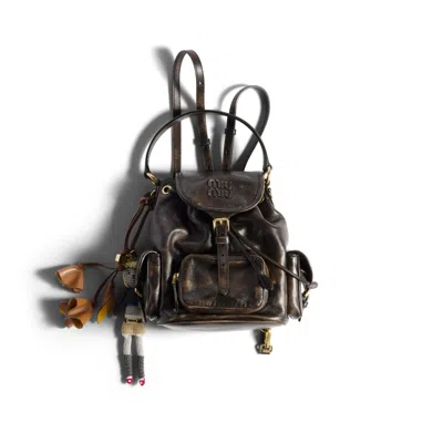 Miu Miu Leather Backpack In Brown