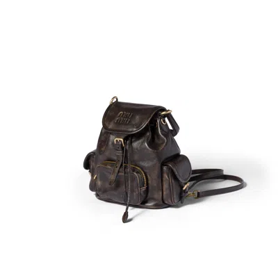 Miu Miu Leather Backpack In Brown
