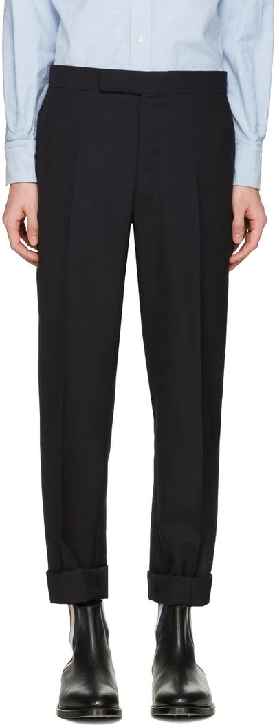Shop Thom Browne Navy Classic Backstrap Trousers In 415 Navy