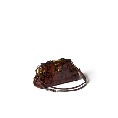 Miu Miu Caprice Python-print Ayers Leather Clutch In Brown