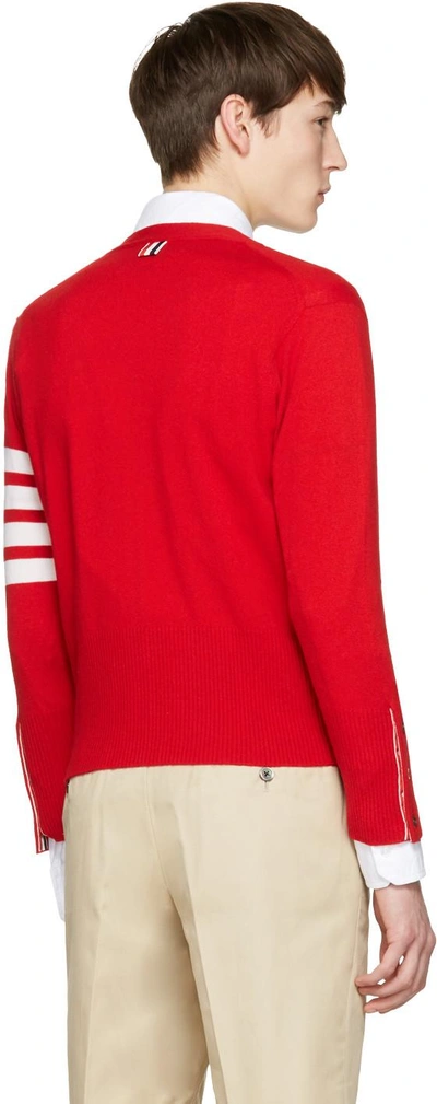 Shop Thom Browne Red Classic Short V-neck Cardigan