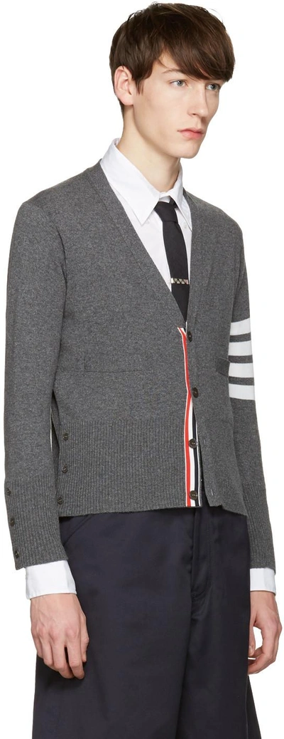 Shop Thom Browne Grey Classic Short V-neck Cardigan