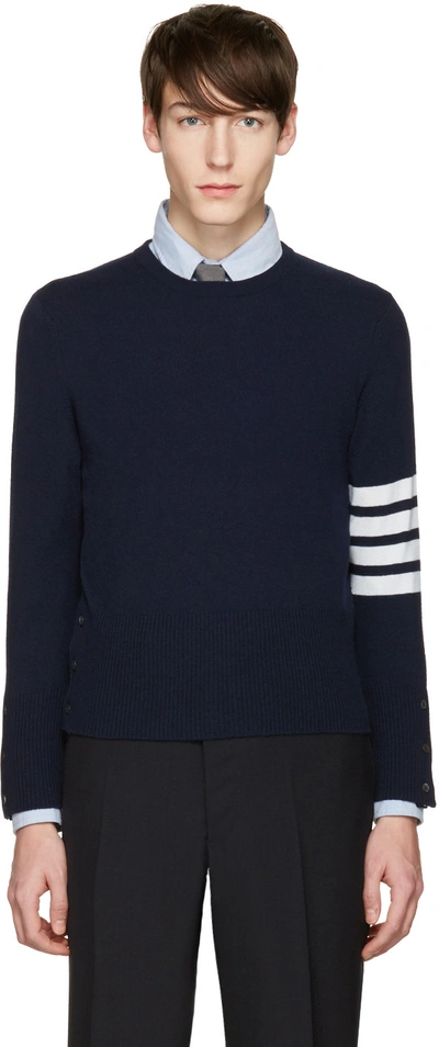 Shop Thom Browne Navy Classic Crewneck Short Pullover In 415 Navy