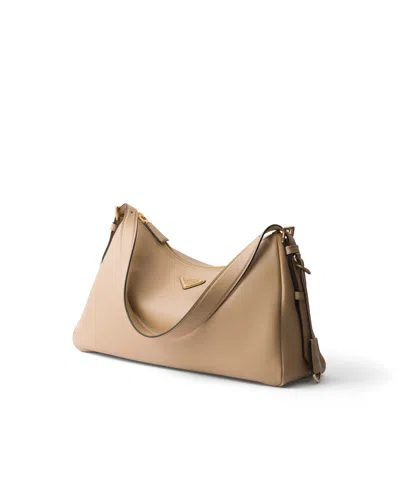 Prada Large Leather Aimée Shoulder Bag In Sand