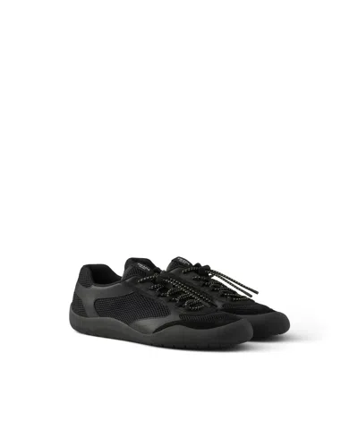 Prada Speedrock Leather And Mesh Fabric Sneakers Shoes In Black