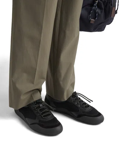 Prada Speedrock Leather And Mesh Fabric Sneakers Shoes In Black