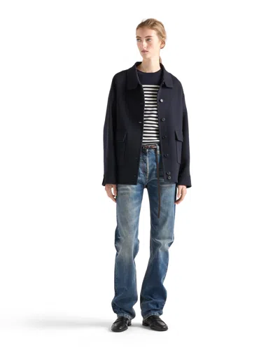 Prada Gestreifter Pullover Aus Wolle In Blue