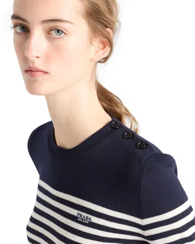 Prada Gestreifter Pullover Aus Wolle In Blue