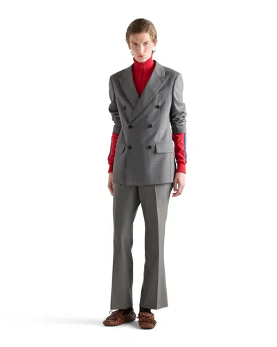 Prada Double-breasted Peak-lapels Blazer In Gray