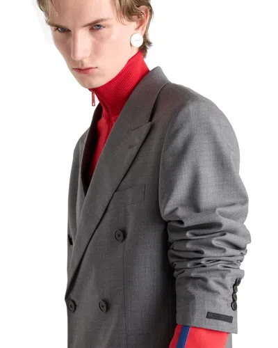 Prada Double-breasted Peak-lapels Blazer In Gray