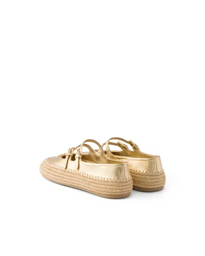 Prada Gold Raffia And Leather Espadrilles In Silver