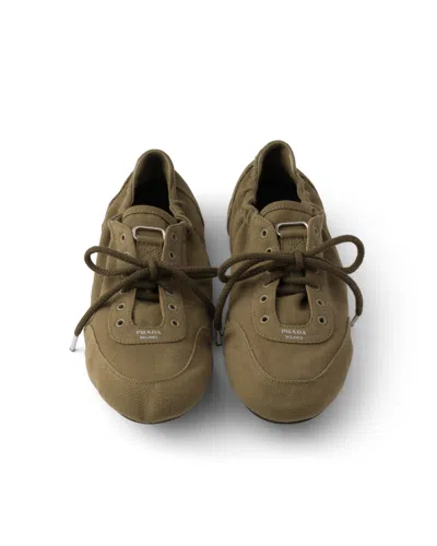 Prada Vintage-finished Canvas Sneakers For Women In Brown