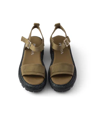 Prada Platform Sandals Ankle Strap Canvas Upper In Brown