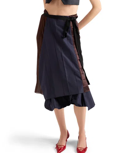 Prada Silk Faille Patchwork Midi Wrap Skirt In Multi