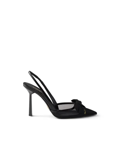 Prada Mesh Slingback Pumps Featuring Bow Detail In Black