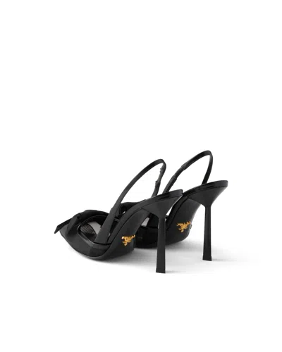 Prada Mesh Slingback Pumps Featuring Bow Detail In Black