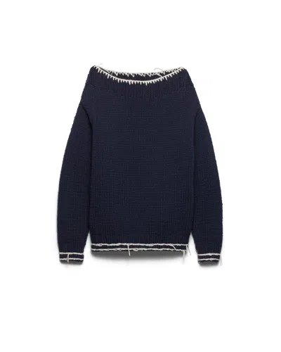 Prada Bootsausschnitt-pullover Aus Wolle In Blue