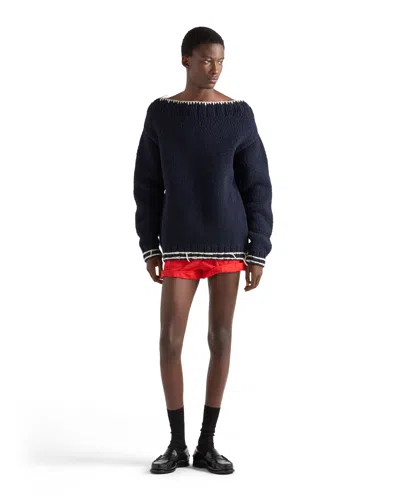 Prada Bootsausschnitt-pullover Aus Wolle In Blue