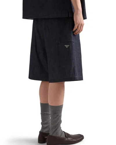 Prada Raw Denim Bermudas In Blue