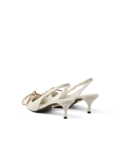 Prada Leather Slingback Pumps Bow Kitten Heel In White