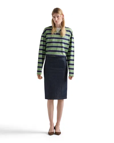 Prada Embroidered Cotton Oversize T-shirt In Green