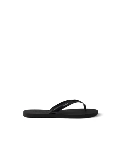 Prada Mini Brushed Leather Flip-flops For Summer Style In Black