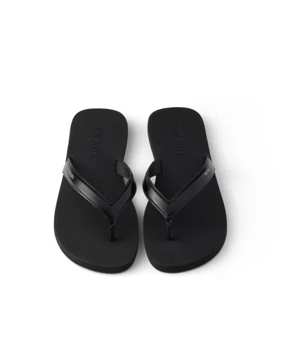Prada Mini Brushed Leather Flip-flops For Summer Style In Black