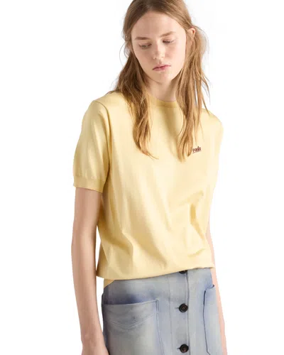 Prada Rundhalspullover Aus Seide In Neutral