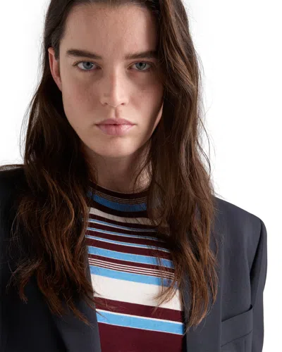 Prada Amaranth And Light Blue Striped Cotton T-shirt In Multi