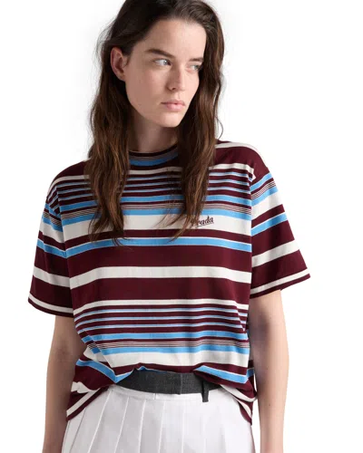 Prada Amaranth And Light Blue Striped Cotton T-shirt In Multi