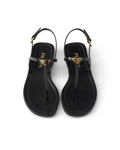 Prada Triangle Logo Patent Leather Thong Sandals In Multi