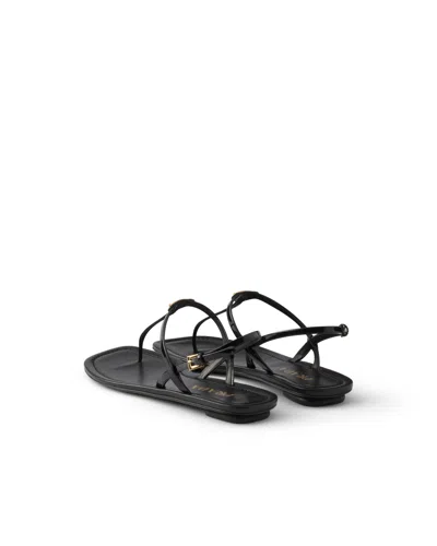 Prada Triangle Logo Patent Leather Thong Sandals In Multi