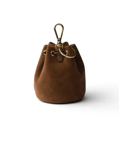 Prada Mini Icon Suede Keychain Charm In Brown