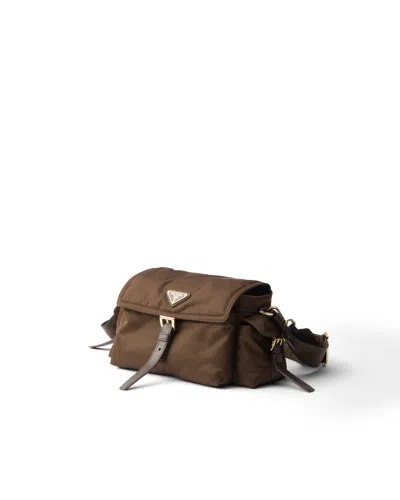 Prada Explore Medium Re-nylon Shoulder Bag With Flap In Brown