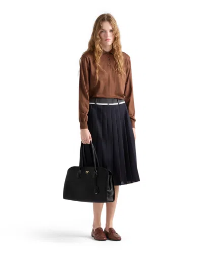 Prada Large Shopping Bag In Black Leather In Black