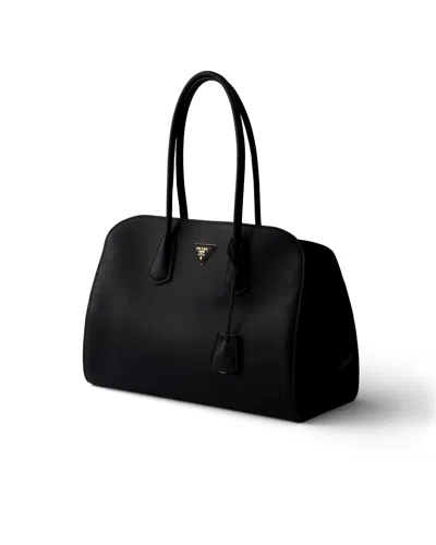 Prada Large Shopping Bag In Black Leather In Black
