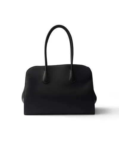 Prada Large Shopping Bag In Black Leather In Black