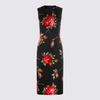 Dolce & Gabbana Women Black Dress With All-over Floral Print In Silk Woman In Multi