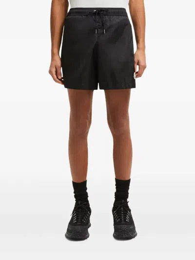 Moncler Logo Patch Detail Elastic Waist Swim Shorts In Brown