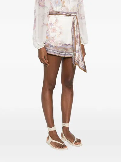 Zimmermann Womens Cream Blue Paisley Luna Scarf-tie Linen Shorts In Multi