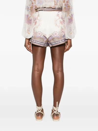 Zimmermann Womens Cream Blue Paisley Luna Scarf-tie Linen Shorts In Multi