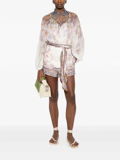 Zimmermann Womens Cream Blue Paisley Luna Scarf-tie Linen Shorts In Multi